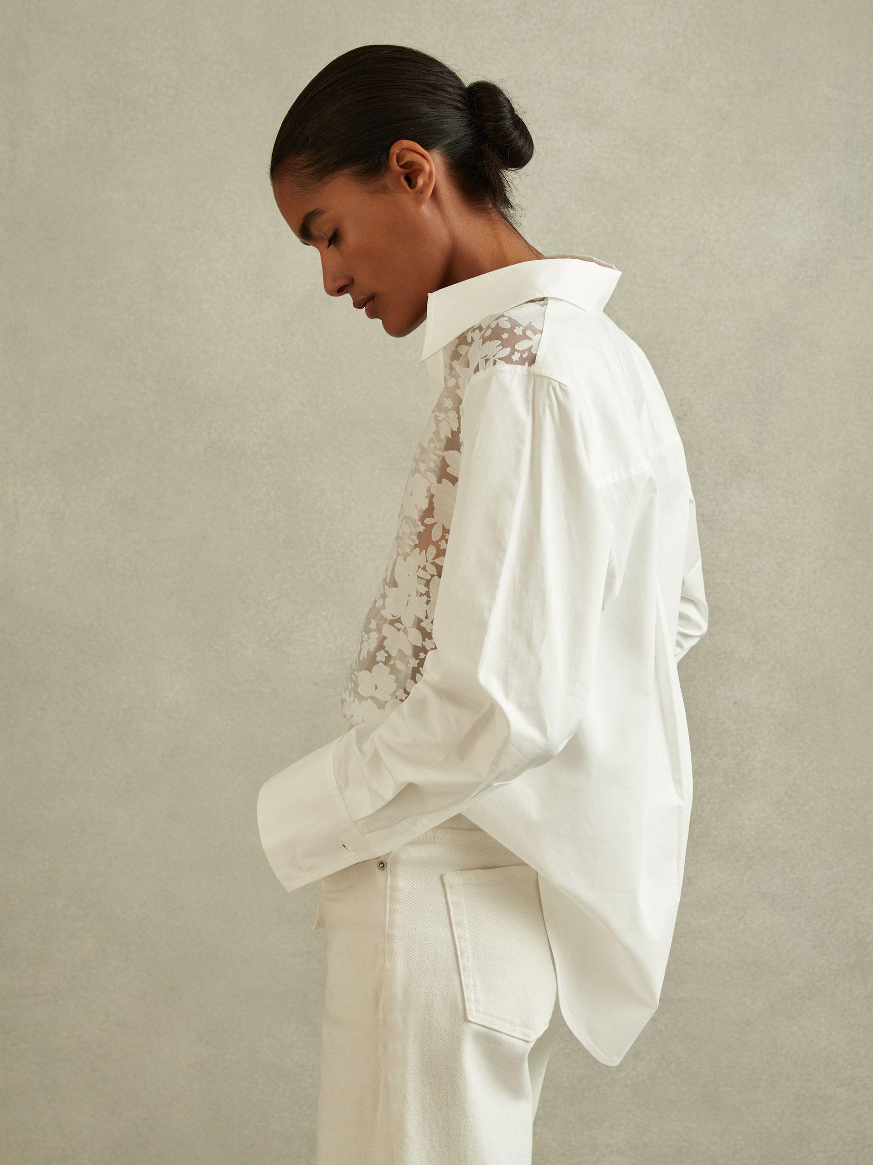 Cotton Burnout Floral Shirt in Ivory Product Image