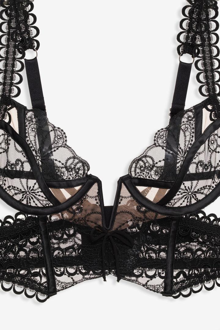 Swirly Floral Embroidered Bustier — Black Product Image