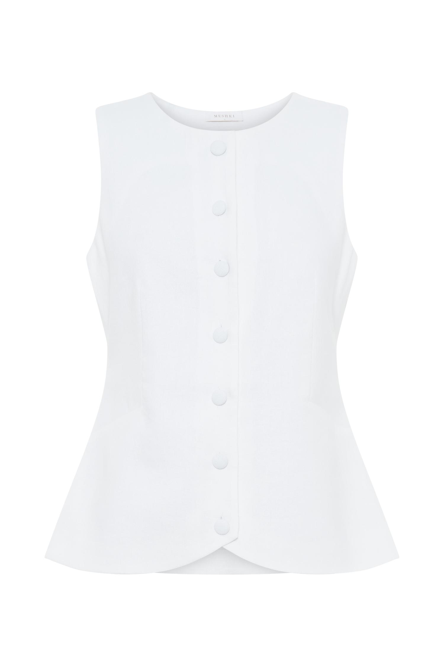 Laurence Sleeveless Linen Longline Top - White Product Image