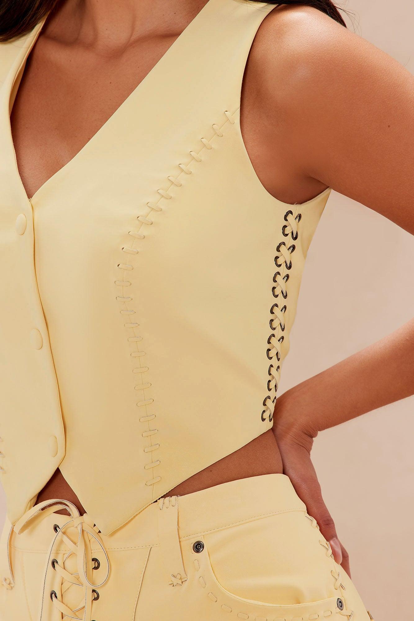 Austin Faux Leather Vest - Yellow Female Product Image