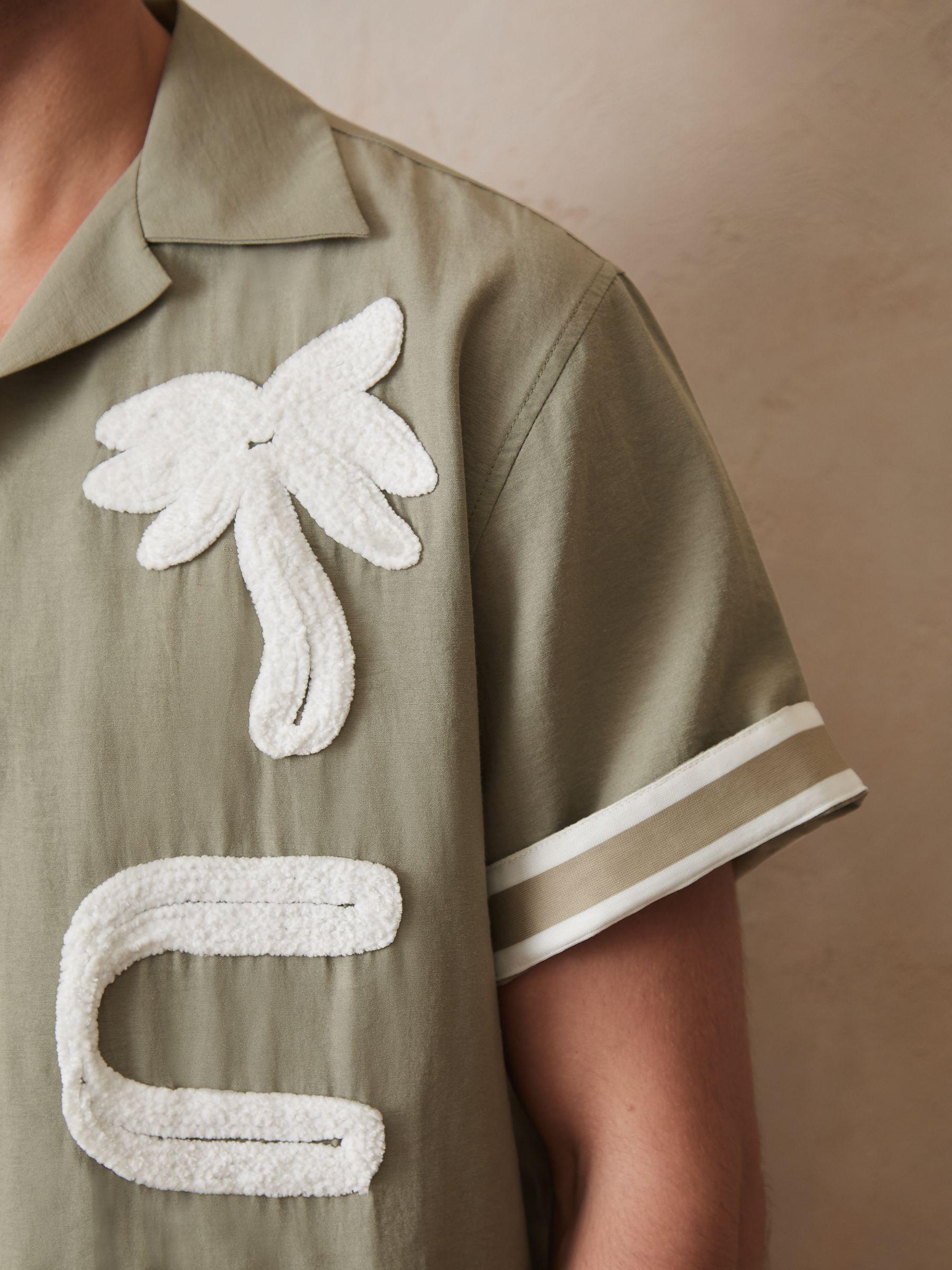 Reiss | Ché Motif-Embroidered Shirt in Sage/White Product Image