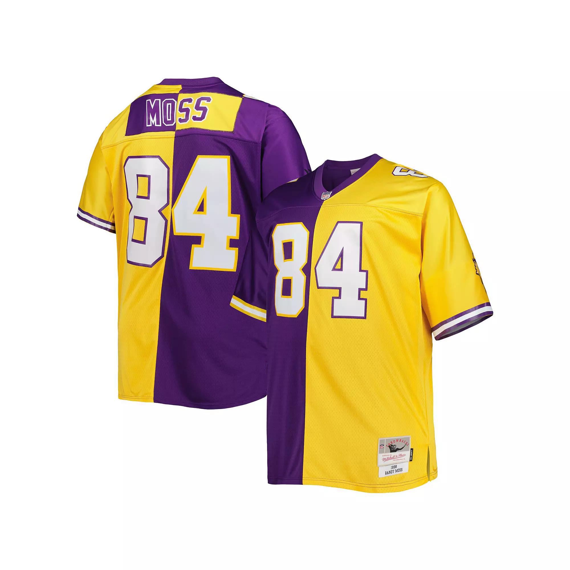 Men's Mitchell & Ness Randy Moss Purple/Gold Minnesota Vikings Big & Tall Split Legacy Retired Player Replica Jersey,  Product Image