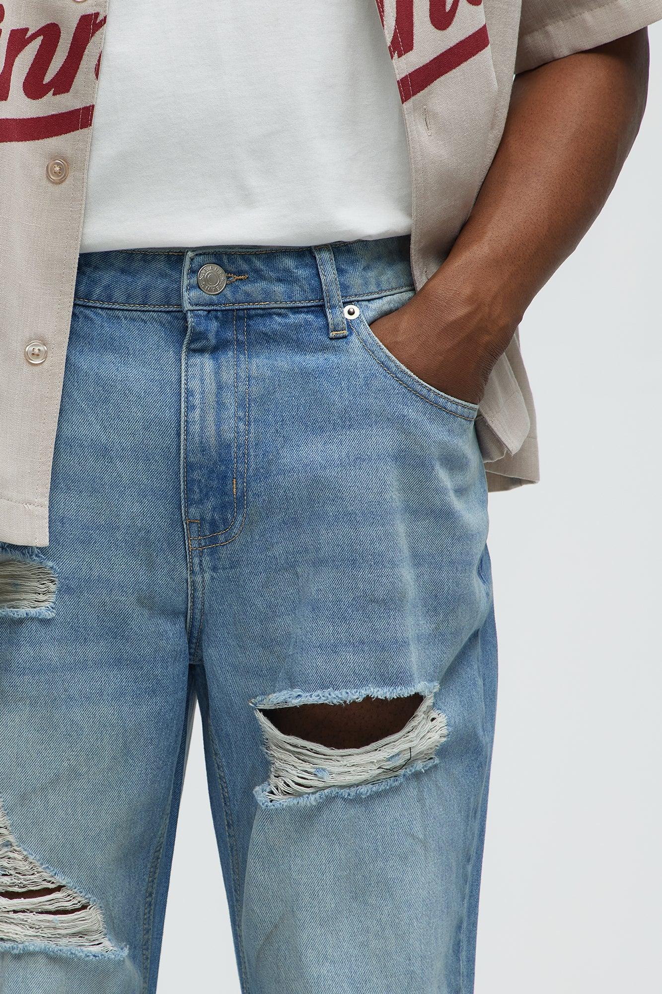 Out And About Ripped Stacked Slim Flare Jeans - Light Wash Male Product Image