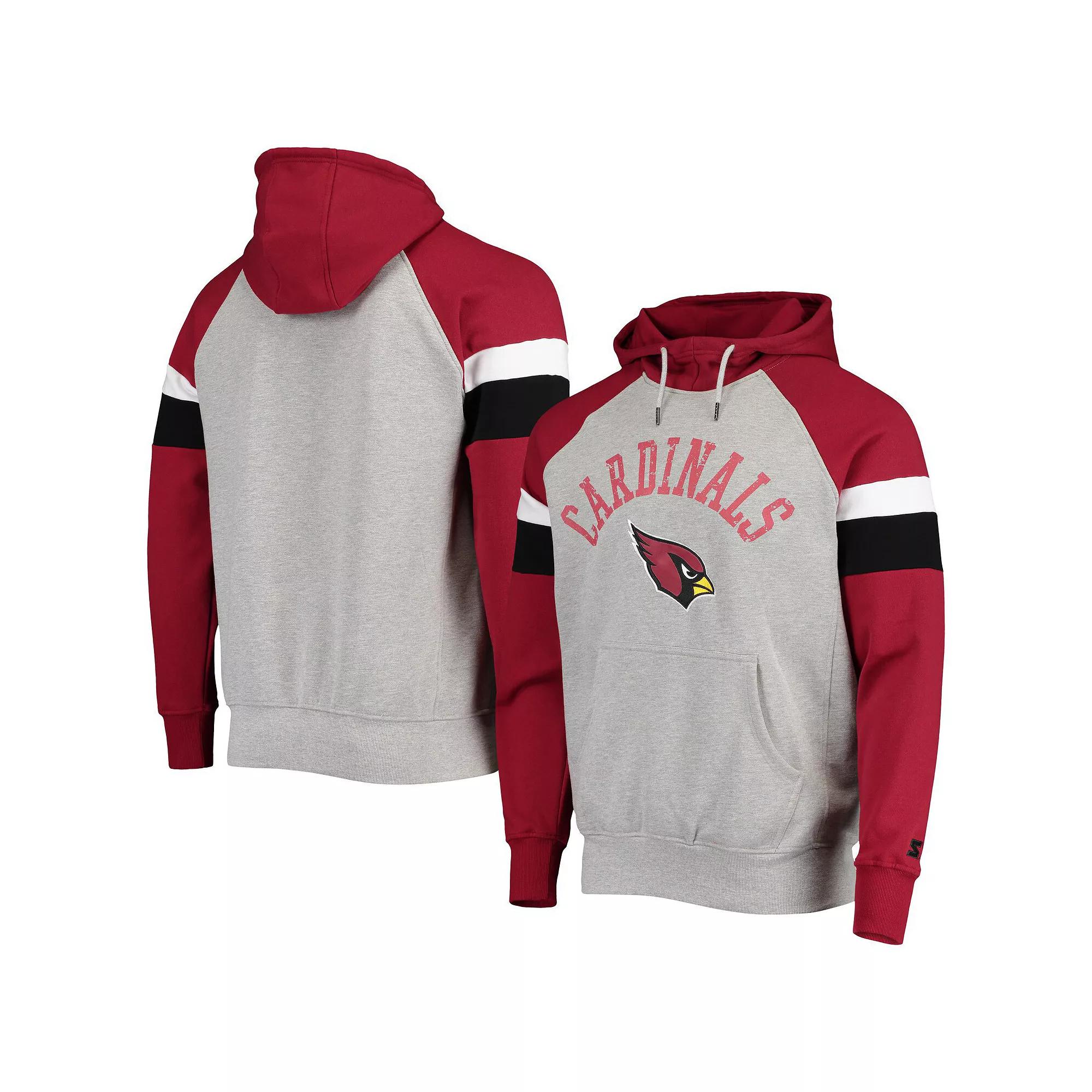 Men's Starter Heathered Gray/Cardinal Arizona Cardinals Home Run Raglan Pullover Hoodie, Size: 2XL, Grey Product Image
