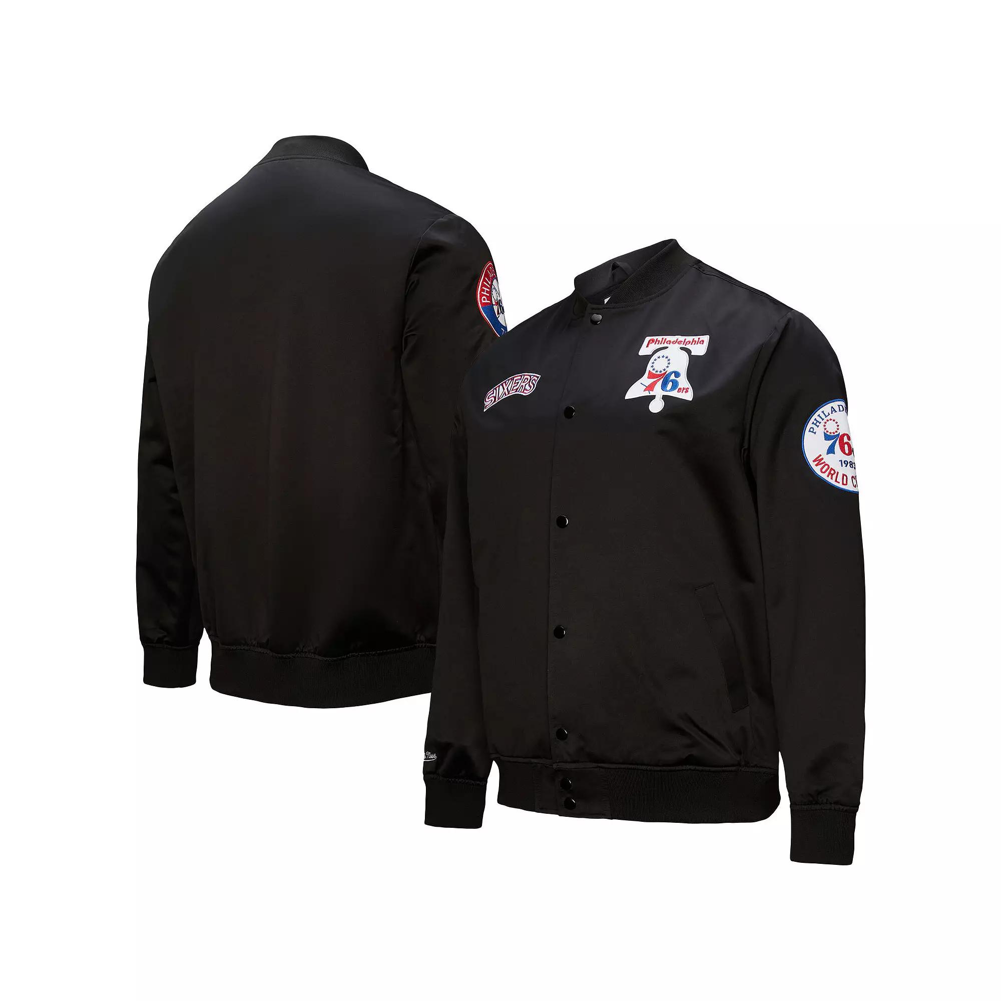 Men's Black Philadelphia 76ers Hardwood Classics Blackout Collection Satin Full-Zip Jacket,  Product Image