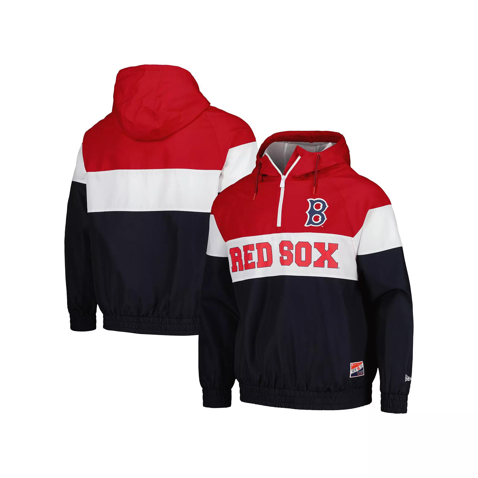 Men's New Era Navy Boston Red Sox Ripstop Raglan Quarter-Zip Hoodie Windbreaker Jacket,  Product Image