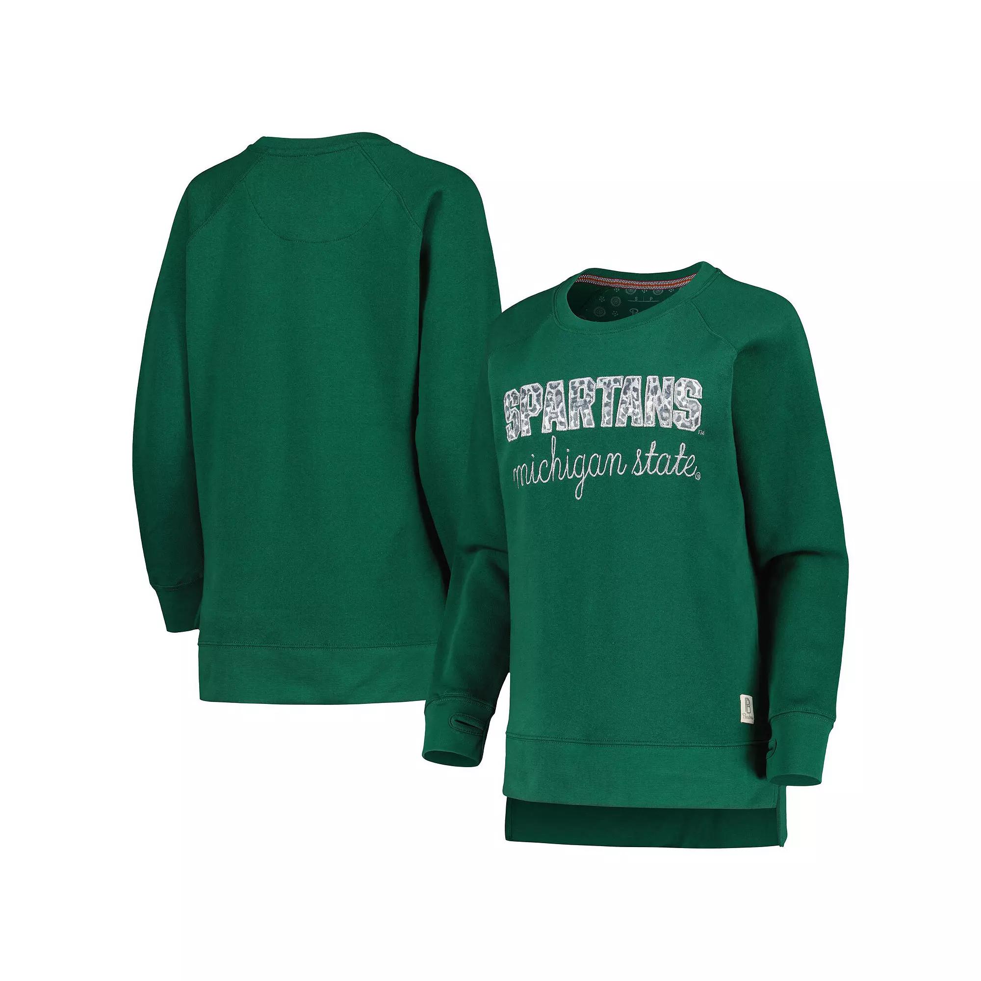 Women's Pressbox Green Michigan State Spartans Steamboat Animal Print Raglan Pullover Sweatshirt,  Product Image
