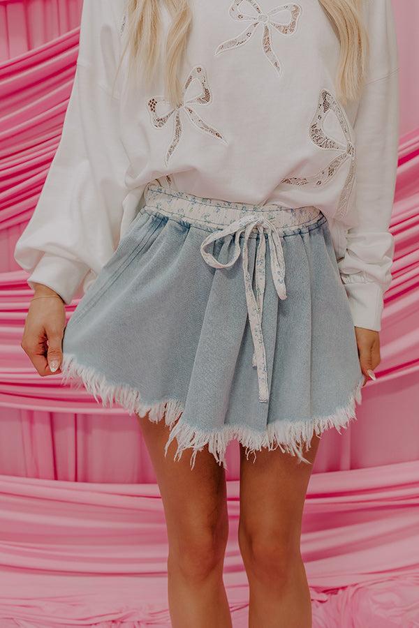 The Cherish High Waist Denim Skort in Light Wash Product Image