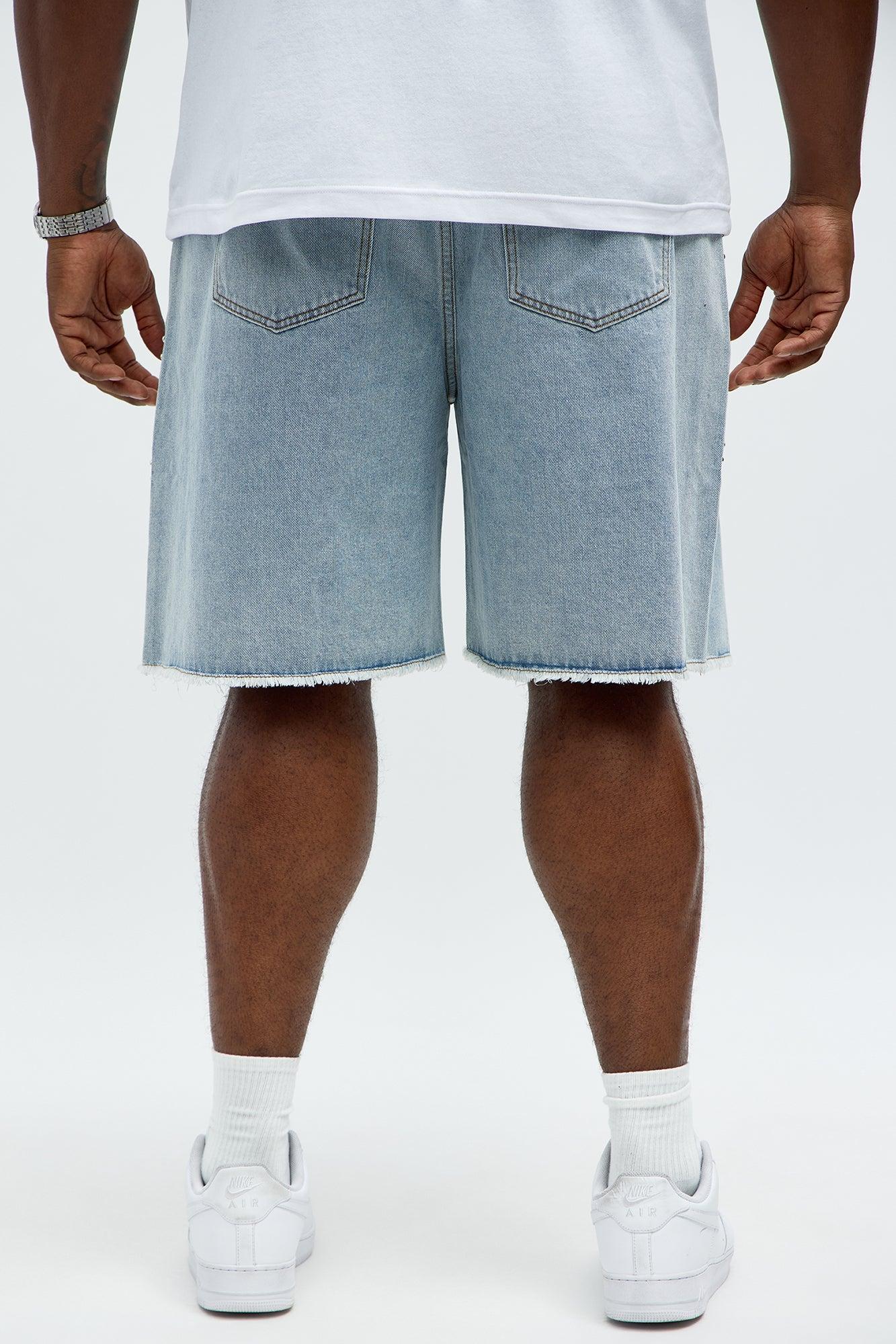 Relaxed Come In Clutch Studded Denim Shorts - Light Blue Wash Product Image