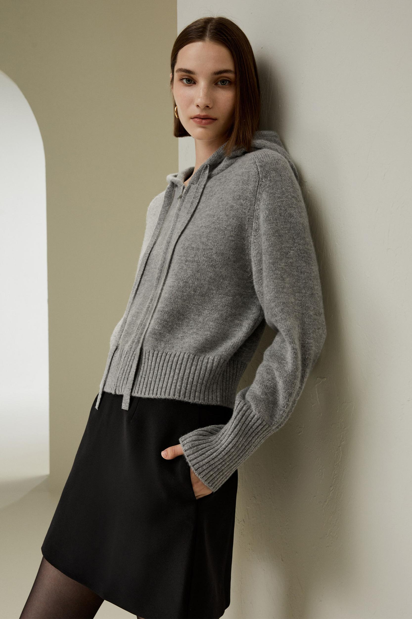 Short Zip-Up Wool Cashmere Hoodie Product Image