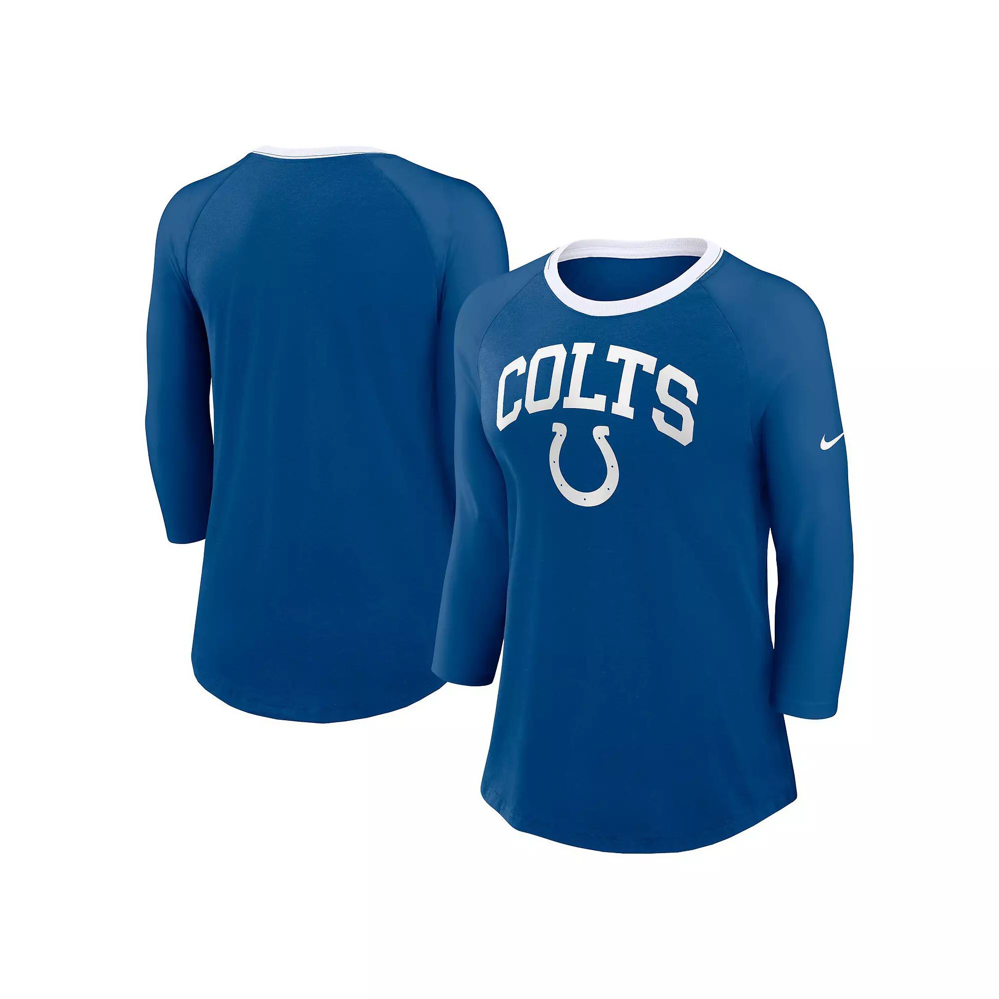 Women's Nike Royal Indianapolis Colts Raglan 3/4 Sleeve T-Shirt,  Product Image