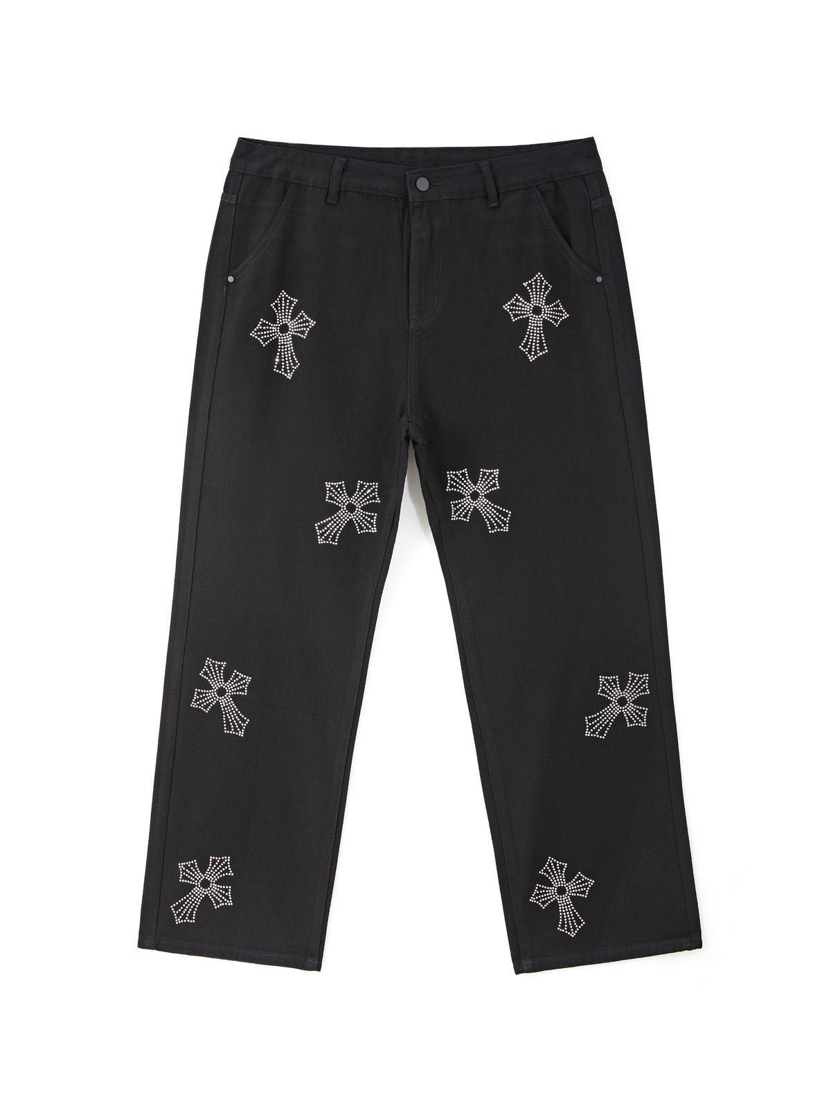 Men's Cross Rhinestone Loose Fit Jeans Product Image