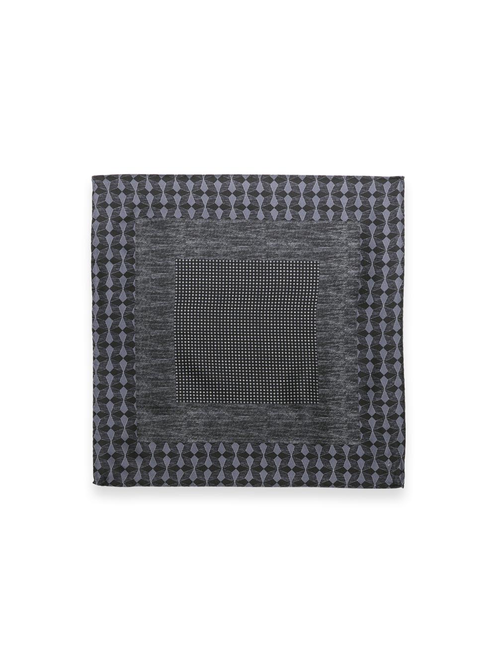 Geometric Silk Pocket Square - Black/grey Product Image