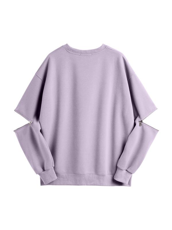 Solid Color Zip Up Sleeve Sweatshirt Product Image