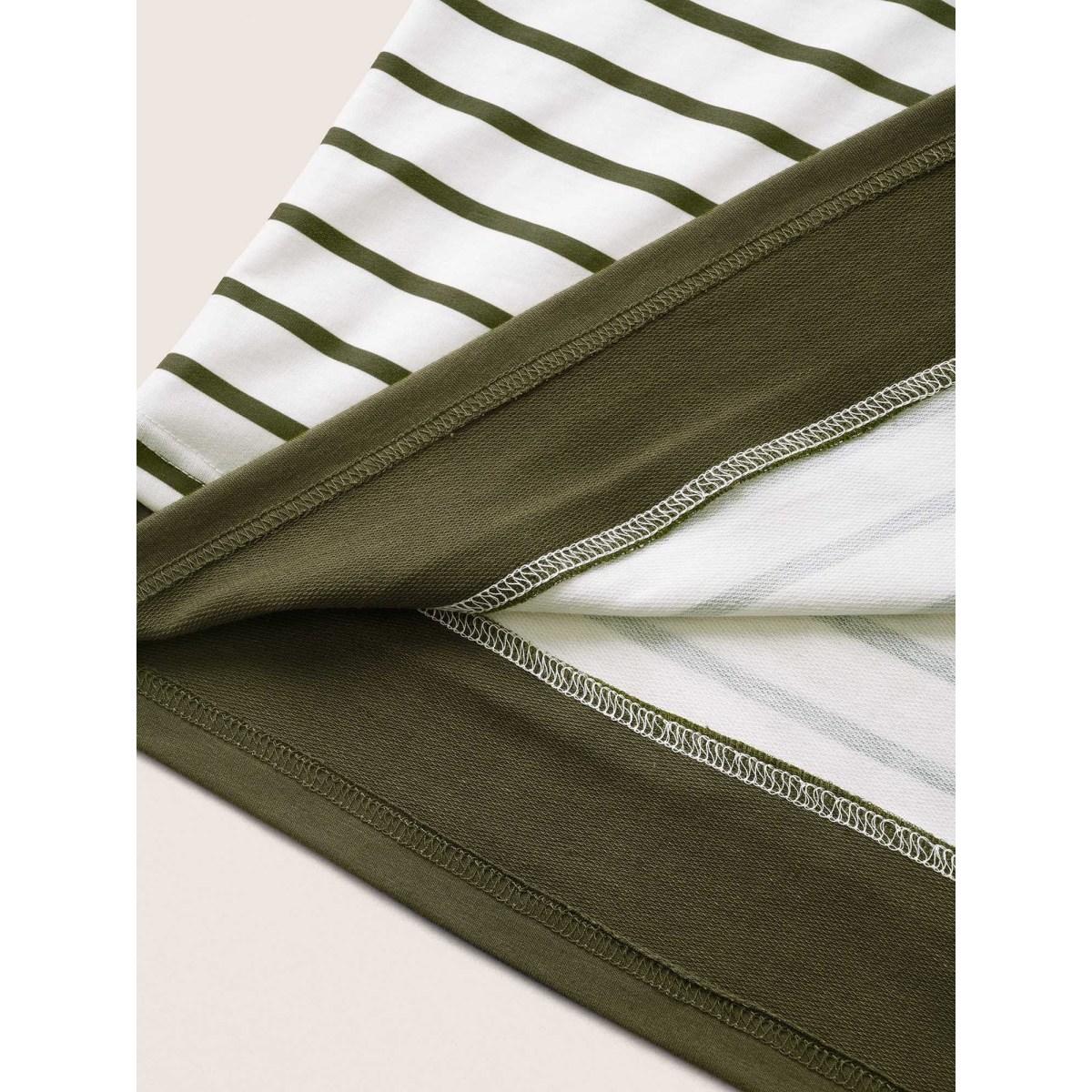 Plus Size 2-In-1 Contrast Striped Patchwork Sweatshirt Women ArmyGreen Casual Contrast Round Neck Everyday Sweatshirts BloomChic 14-16/1X Product Image