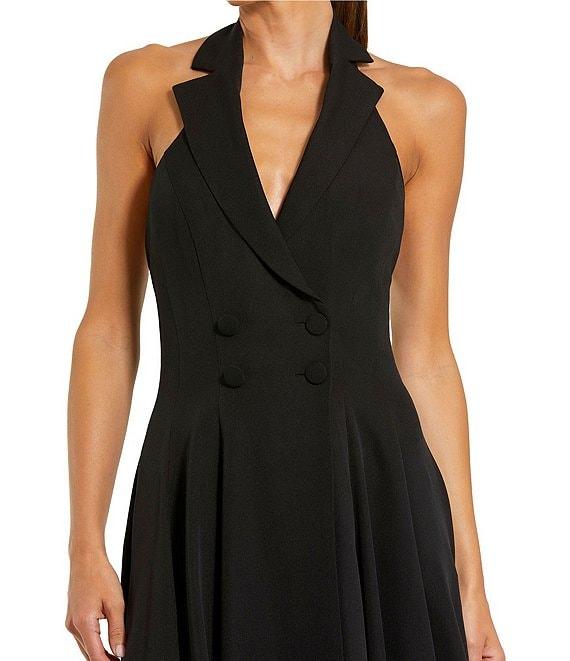 Mac Duggal Crepe Notch Lapel Halter Neck Sleeveless Button Front Blazer Dress Product Image