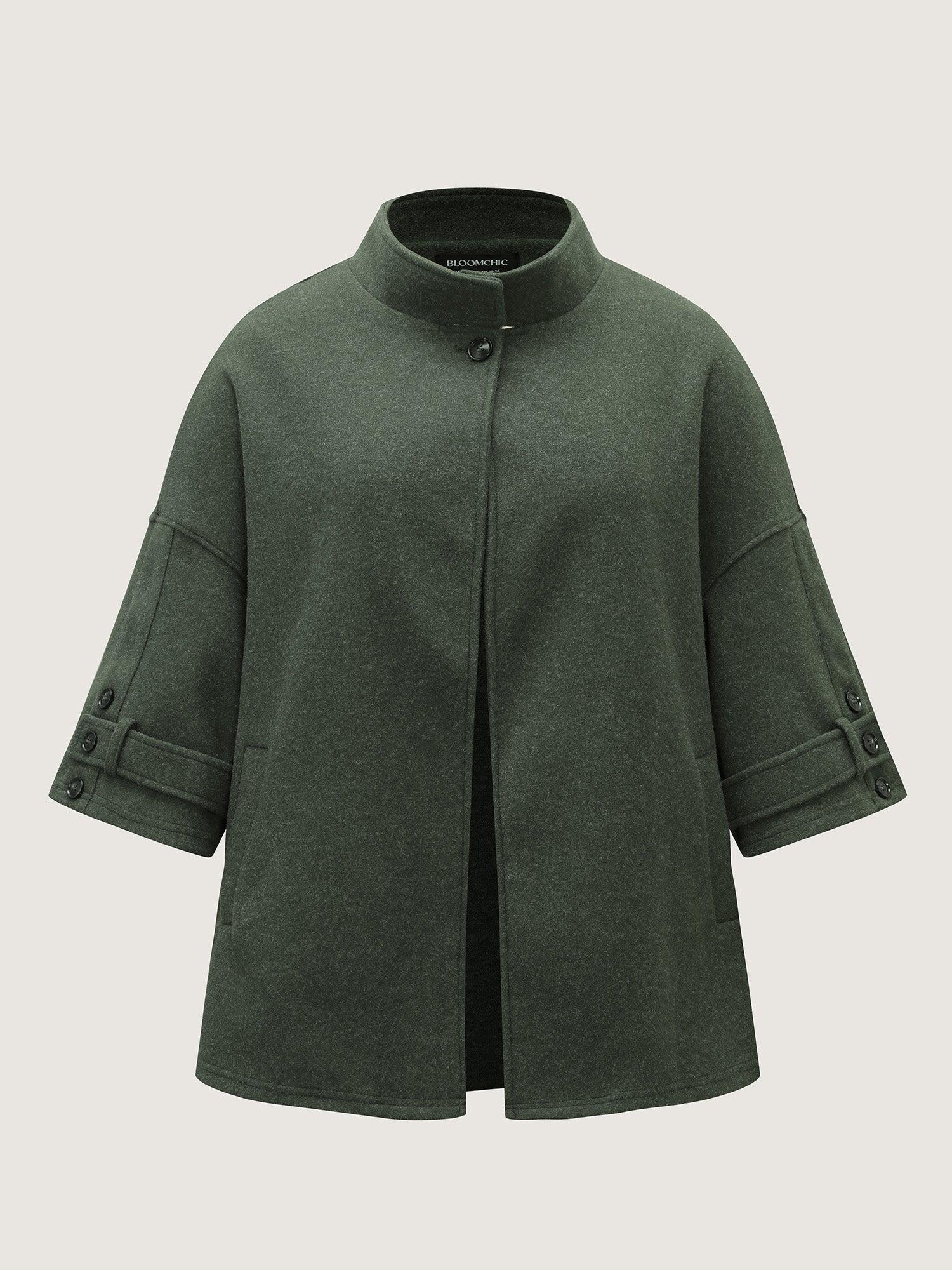 Rolled Button Sleeve Pockets Coat Female Product Image