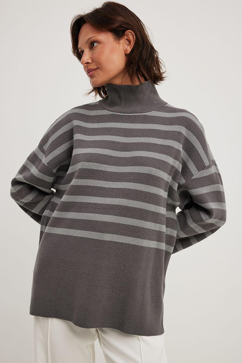 Striped Turtle Neck Knitted Sweater Product Image