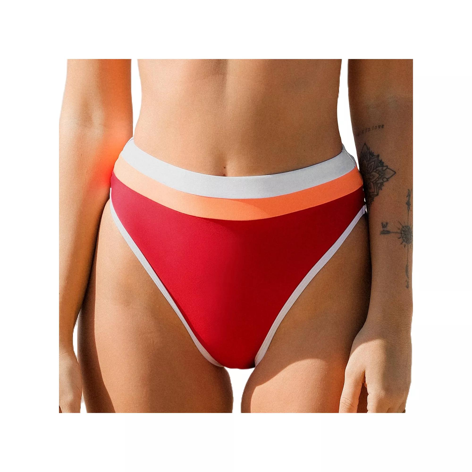 Women's Cupshe Striped Cheeky High Waisted Bikini Bottoms, Size: Medium, Red Product Image
