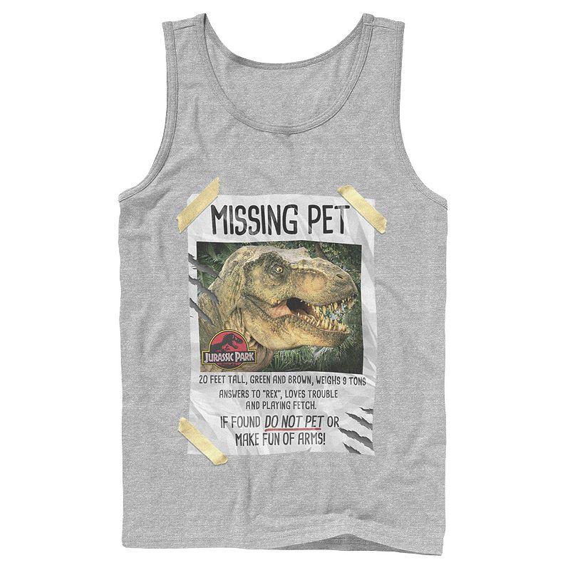 Men's Jurassic Park Missing Pet T-Rex Poster Taped Tank Top,  Product Image