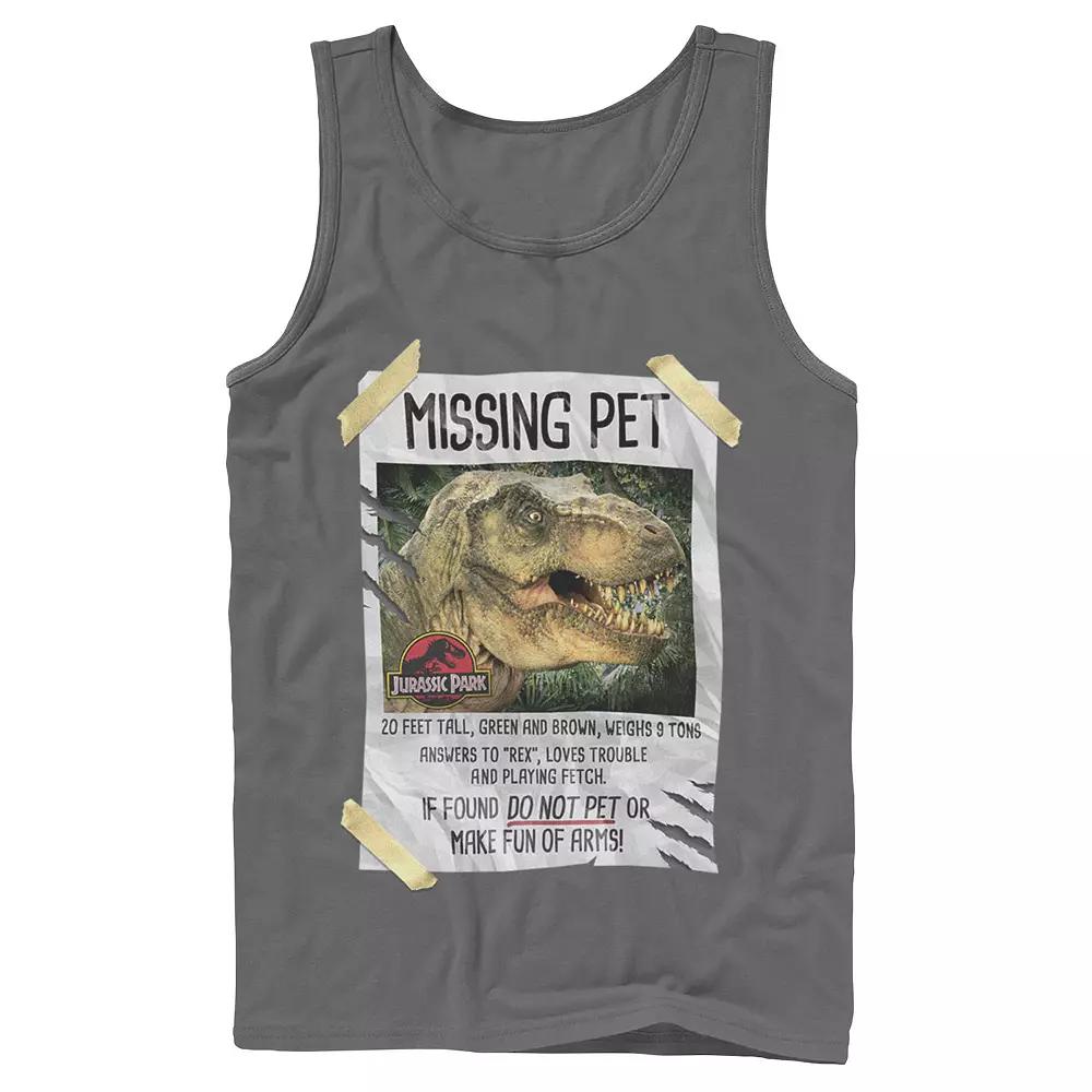 Men's Jurassic Park Missing Pet T-Rex Poster Taped Tank Top,  Product Image
