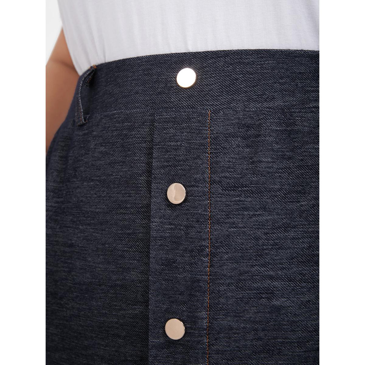 Plus Size Solid Button Pocket Skirt Women Black Elegant Button High stretch Pocket Dailywear Skirts BloomChic 30/6X Product Image