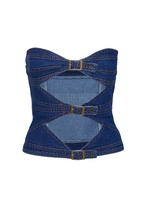 Buckle Corset Top Dark Denim Product Image