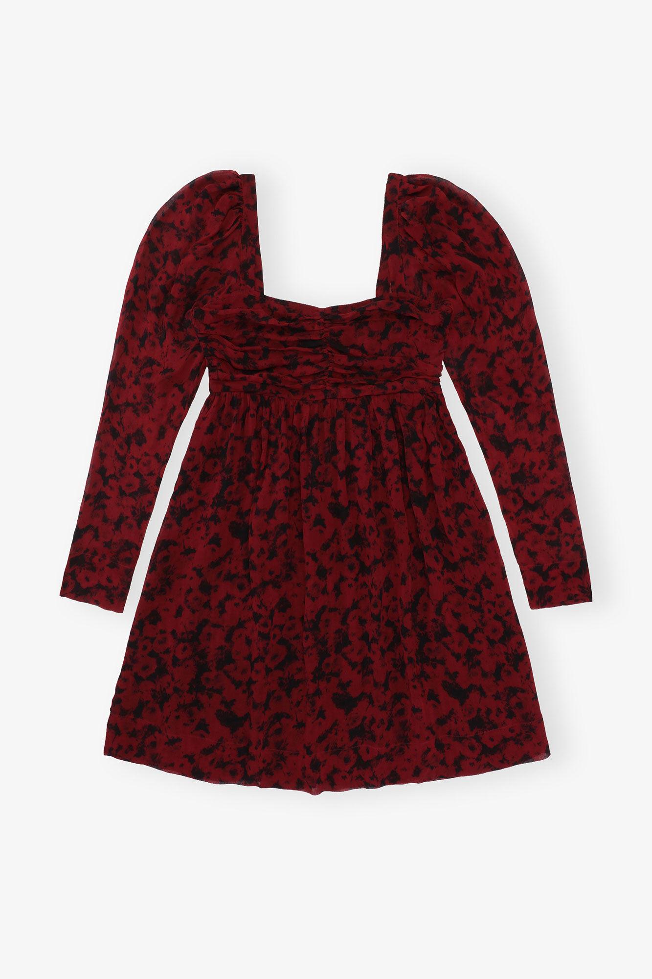 Red Printed Georgette Mini Dress Product Image