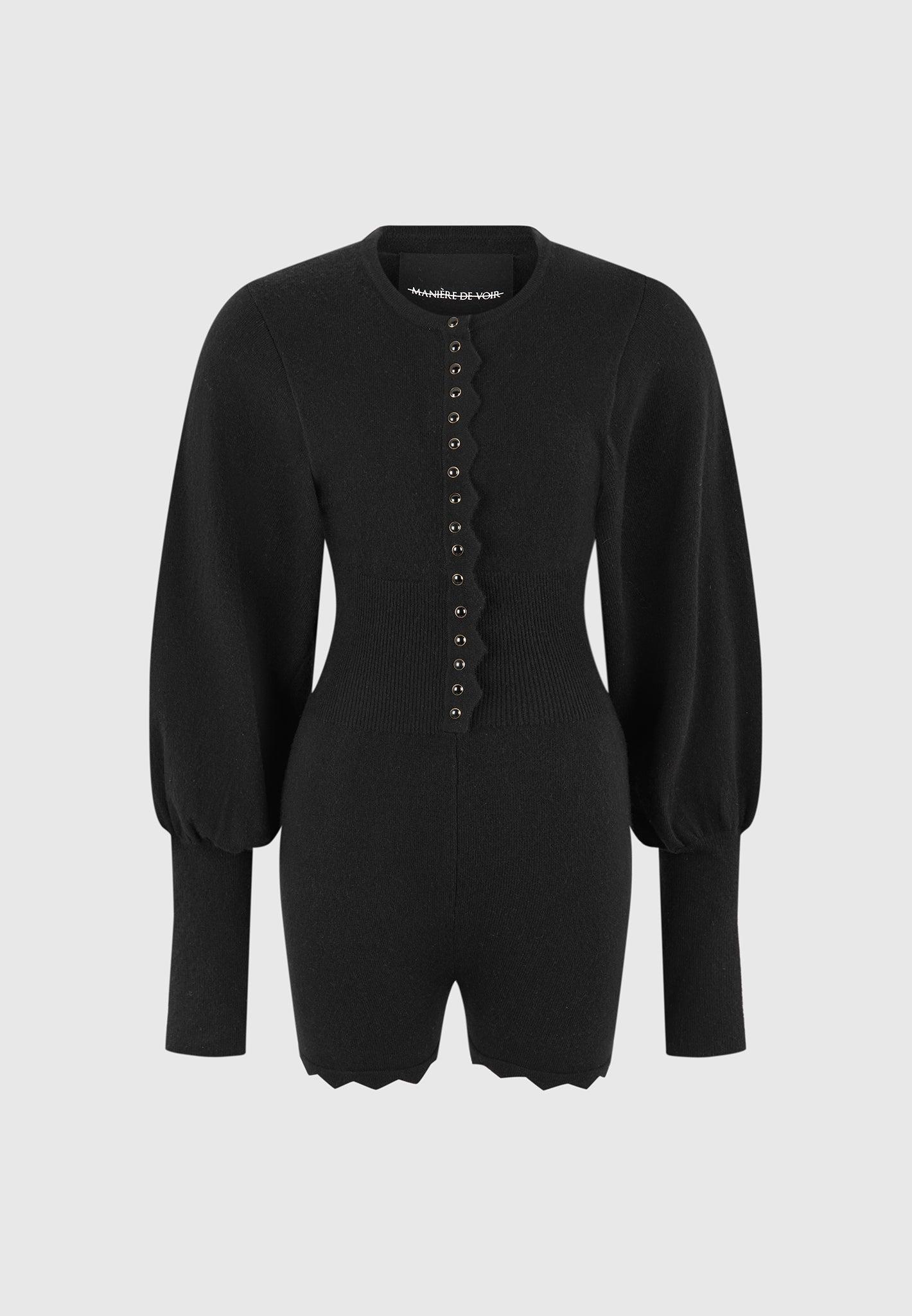 Michele - Knitted Scallop Hem Playsuit - Black Female Product Image