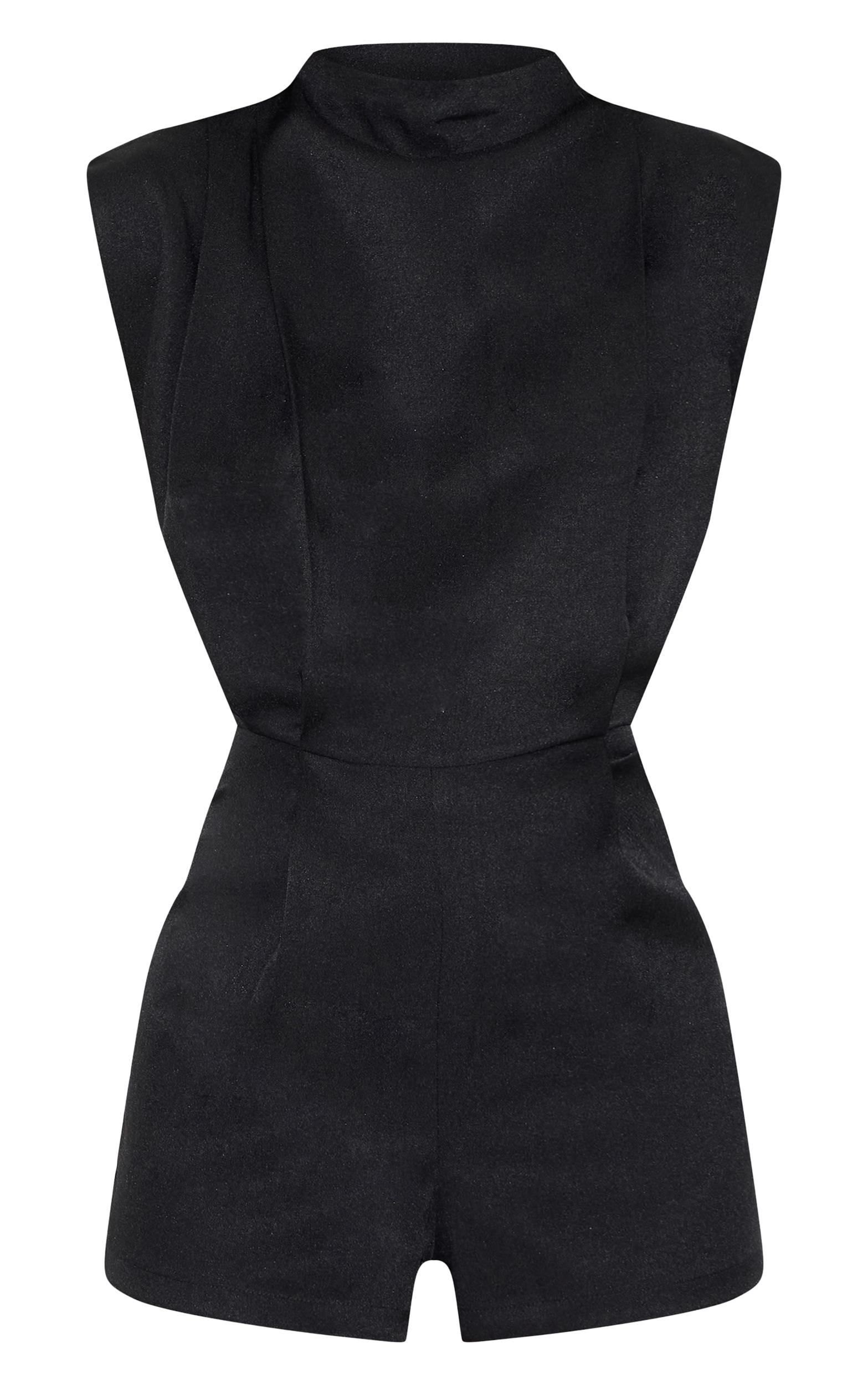 Black Woven Bagged Over Boat Neck Romper Product Image