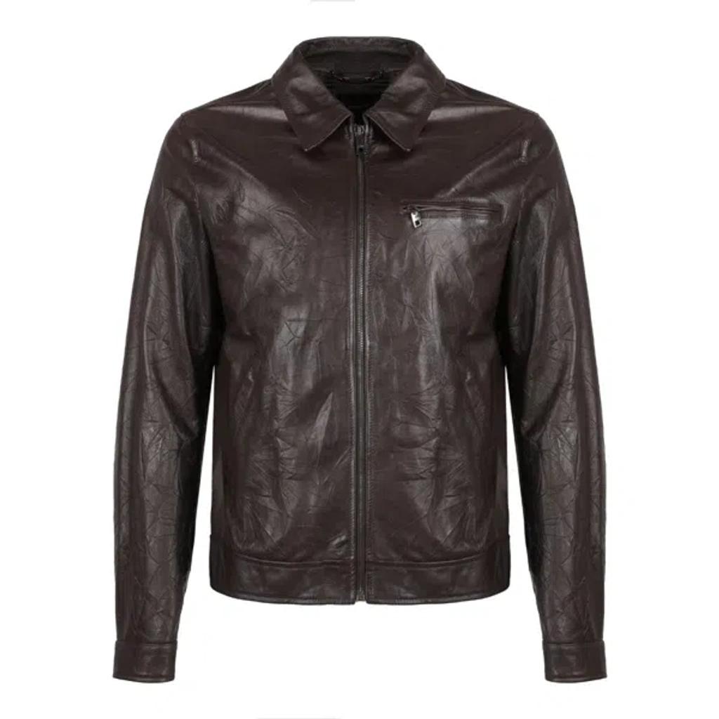 DOLCE & GABBANA Zipped Leather Jacket In Brown Product Image