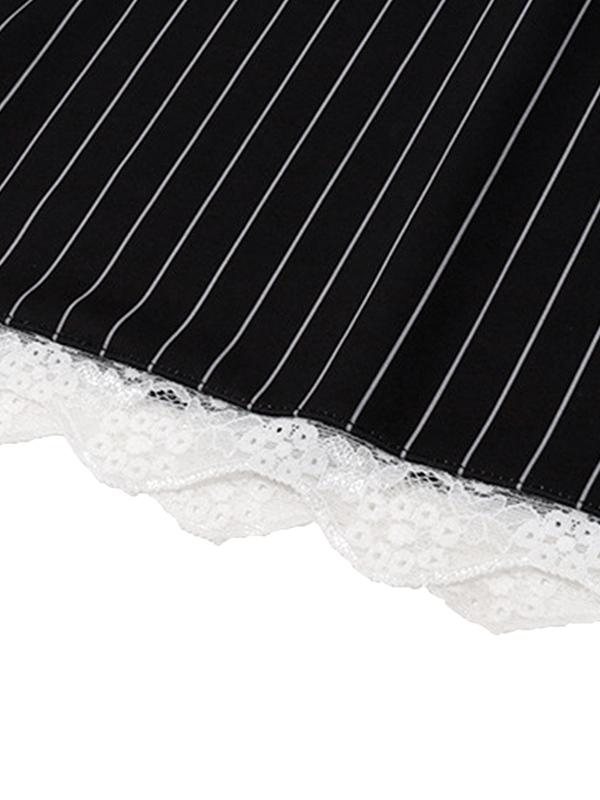Pinstripe Lace Splice Cami Top & Mini Skirt Set Product Image