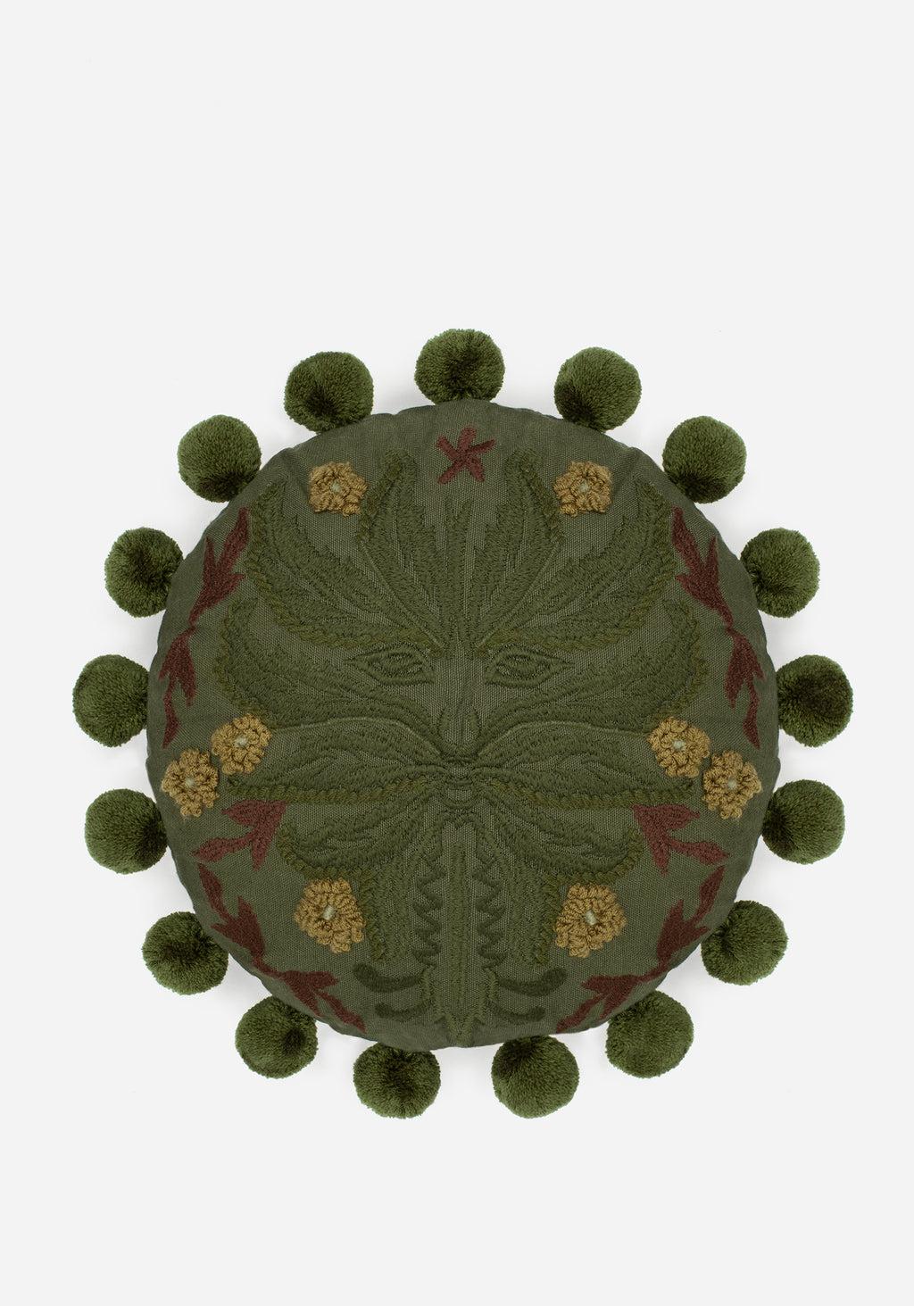 Foliate Embroidered Pom-Pom Round Cushion Product Image