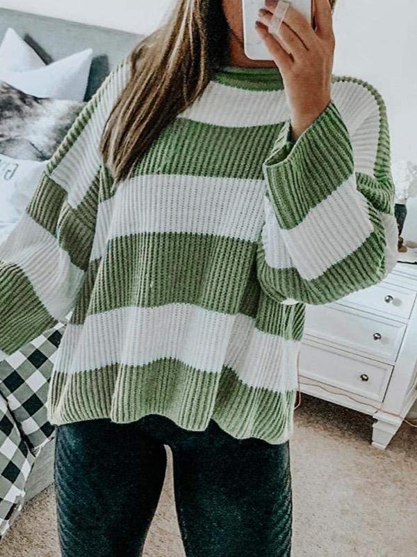 Casual Rib Stripe Baggy Knit Sweater Product Image