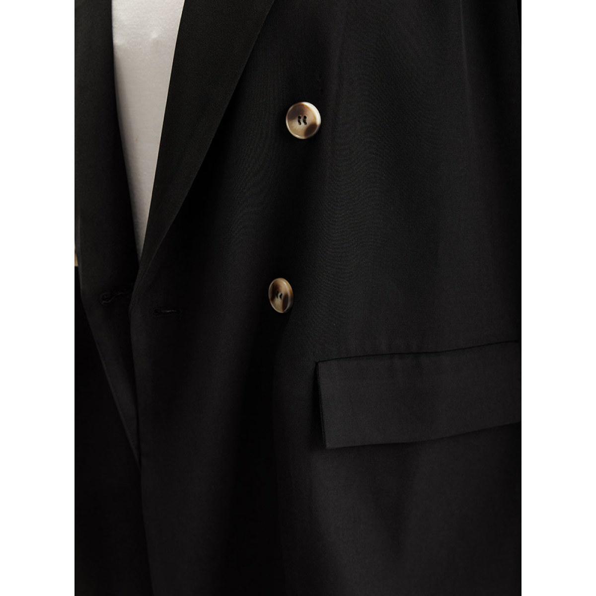 Plus Size Plain Suit Collar Pocket Double Breasted Blazer Black Women Office Plain Plain Sleeve Long Sleeve Suit Collar 10/M Pocket Workwear Essentials Blazers BloomChic Product Image