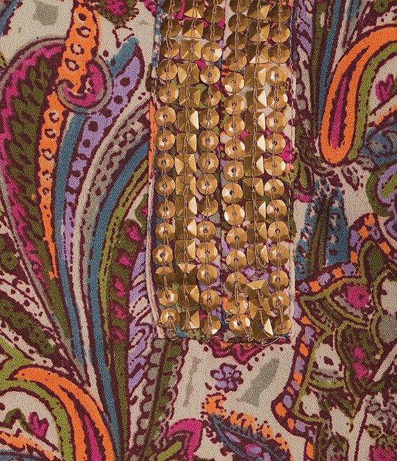 Democracy Plus Size Woven Floral Paisley Split V-Neck 3/4 Sleeve Top Product Image