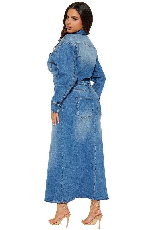 WOMEN FASHION DENIM LONG MAXI DRESS Product Image