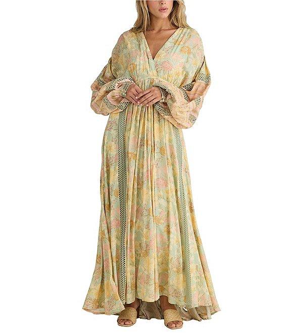Talisman Pharoah Woven V-Neck Long Sleeve Floral Lace Insert Maxi Dress Product Image