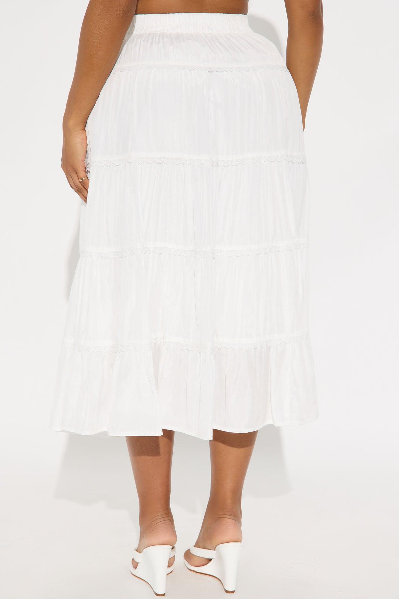 Rosalia Tiered Midi Skirt - White Product Image