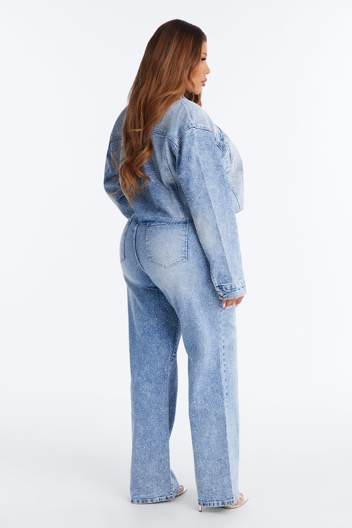 Spotlight Status Rhinestone Denim Pant Set - Light Wash Female Product Image