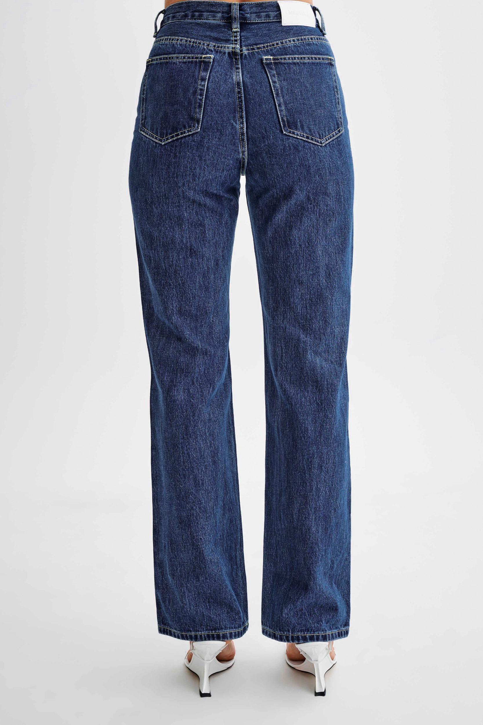 Janine High Waisted Straight Leg Jeans - Dark Blue Product Image