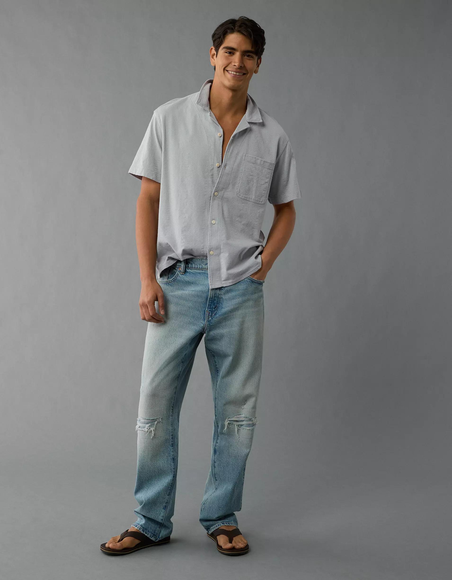 AE Jacquard Textured Button-Up Polo Shirt Product Image