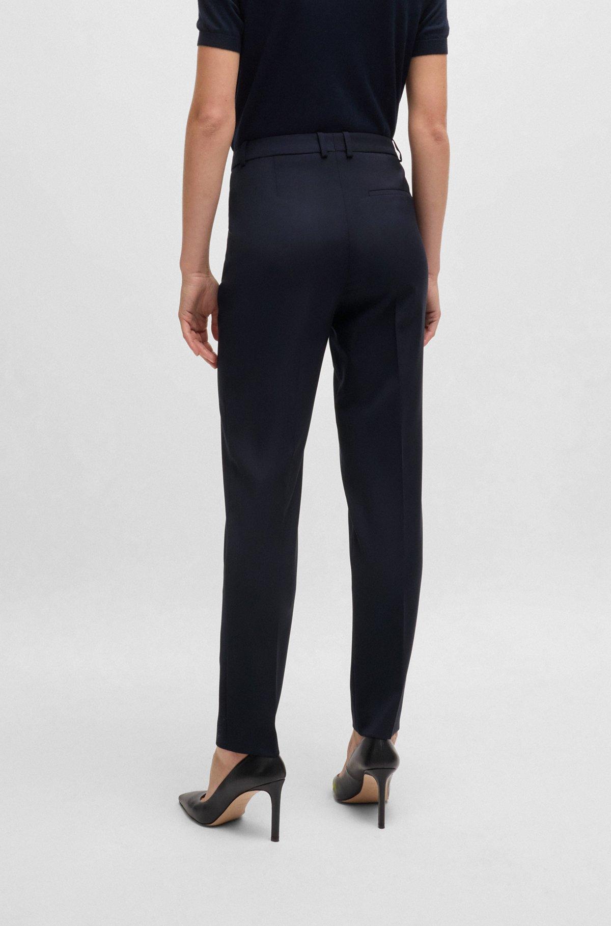 BOSS - Regular-fit tapered-leg pants in checkered virgin wool - Dark Blue Product Image