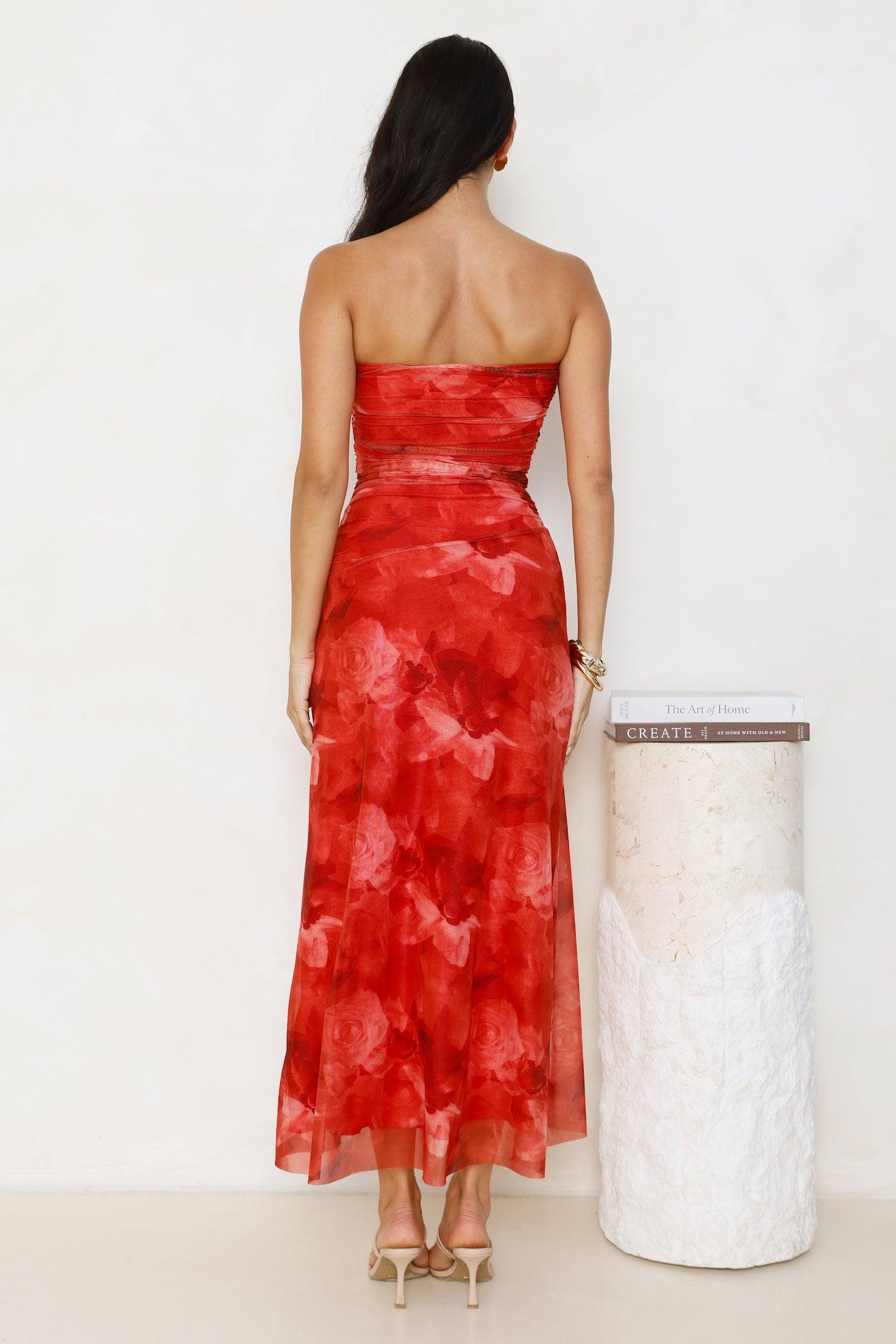 Dollhouse Daze Strapless Mesh Maxi Dress Red Product Image