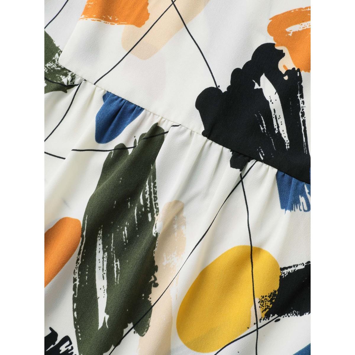 Plus Size Multicolor Brush Abstract Print Flounce Sleeve Blouse Women Short sleeve V-neck Everyday-Elegant Blouses BloomChic 22-24/3X Product Image