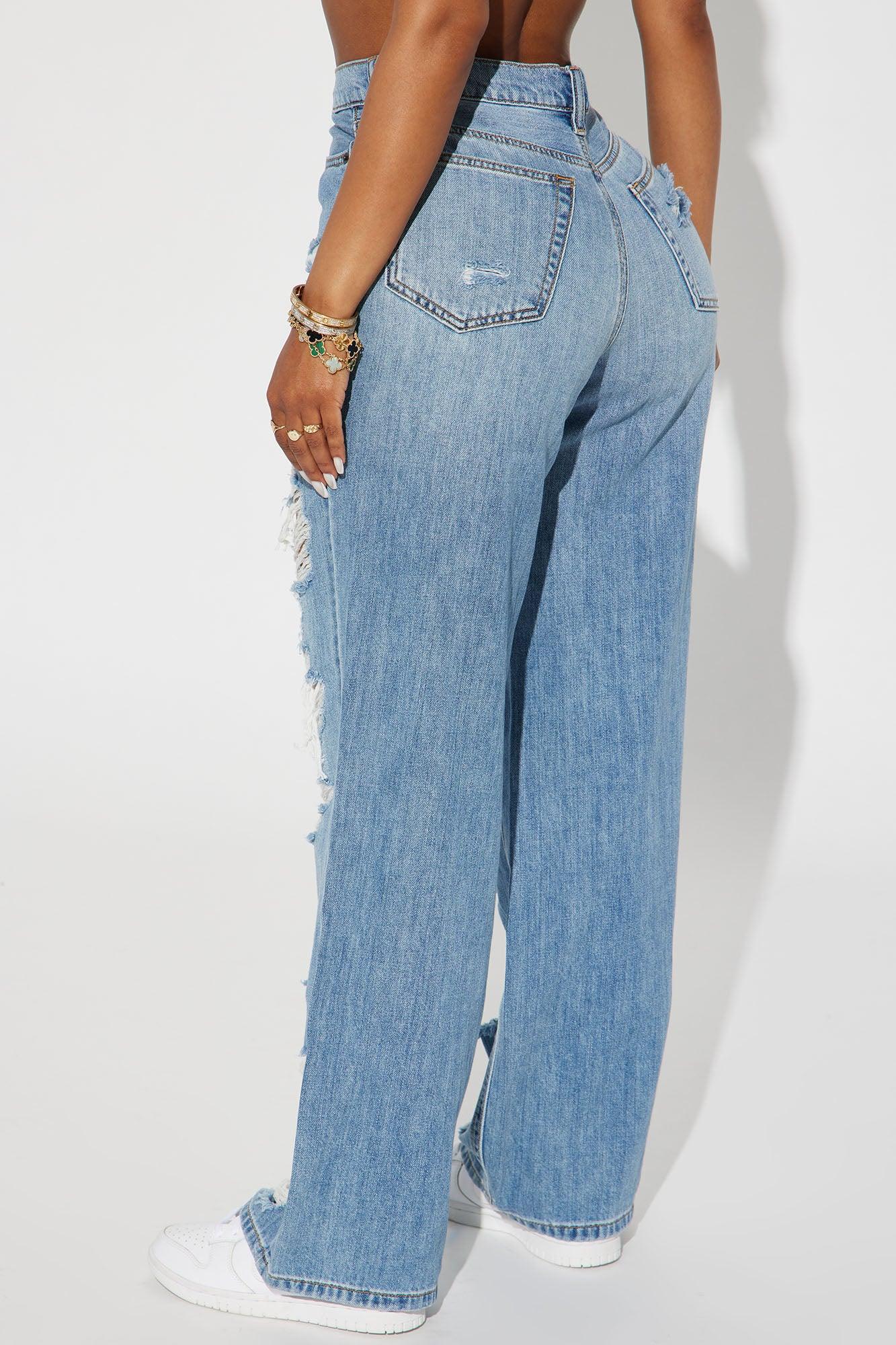 Sydney Shredded Non Stretch Loose Jeans - Medium Wash Product Image