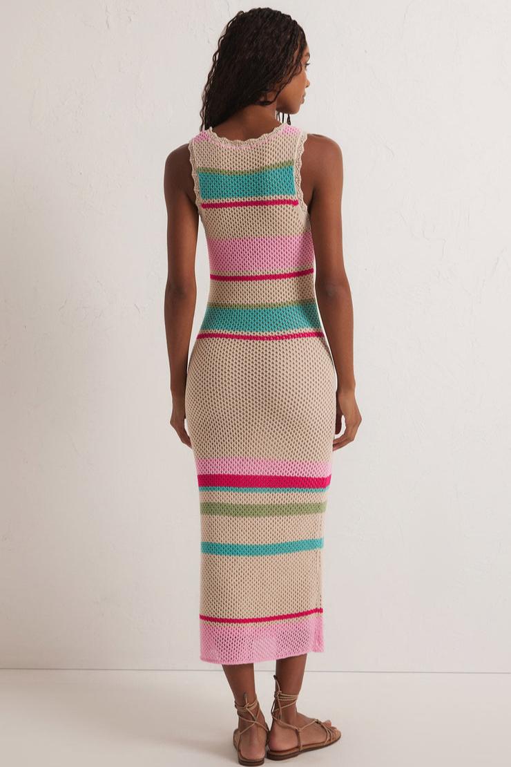 Ibiza Stripe Crochet Sweater Midi Dress Product Image