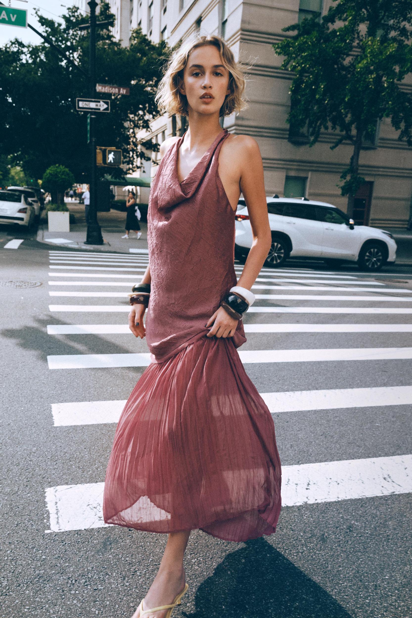 PLEATED COMBINATION MIDI DRESS Product Image