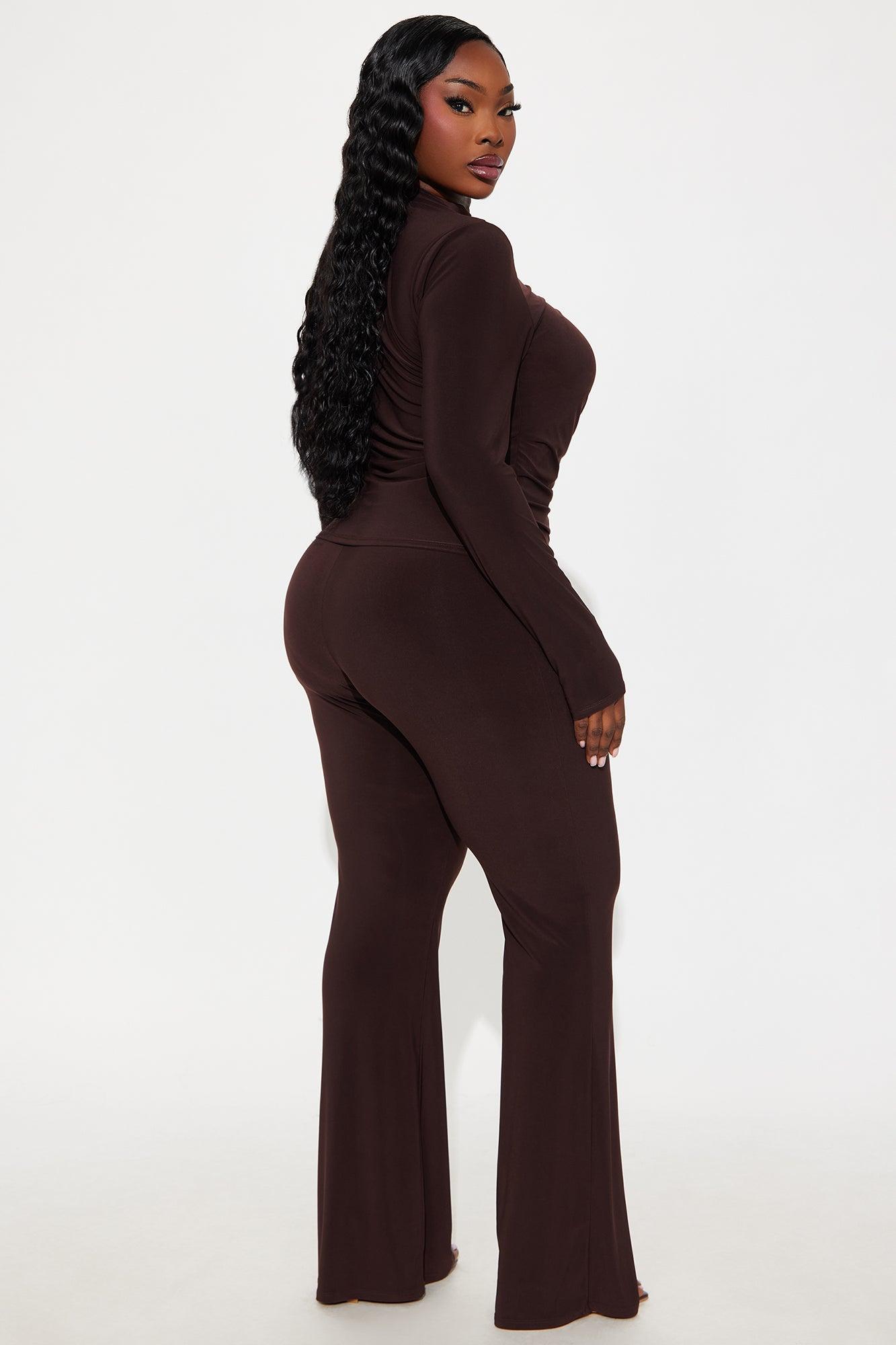 Natalie Ruched Mock Neck Pant Set - Chocolate Female Product Image