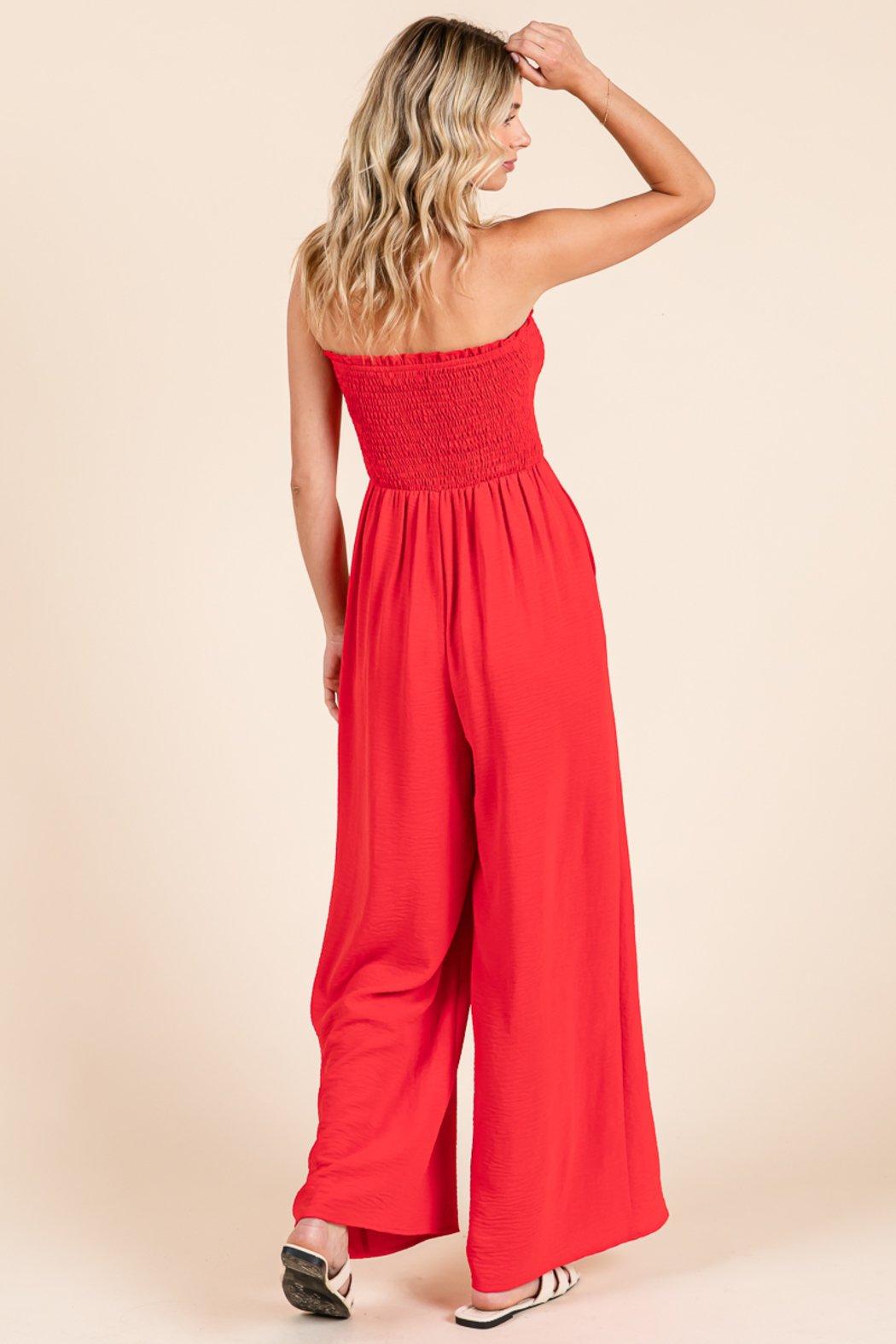 Strapless Smocked Wide-Leg Jumpsuit 1-Piece Outfit Product Image